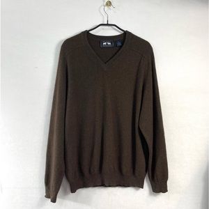 Wood & Gray Brown Knit Cashmere Long Sleeve V-Neck Pullover Sweater Size XL